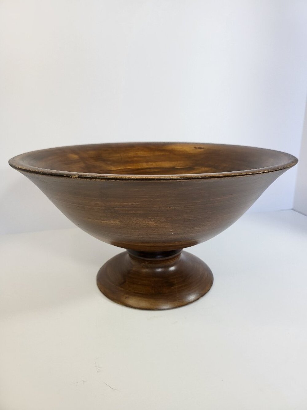 Wooden Pedestal Bowl, Dark Stained Decorative Centerpiece, Modern Farmhouse